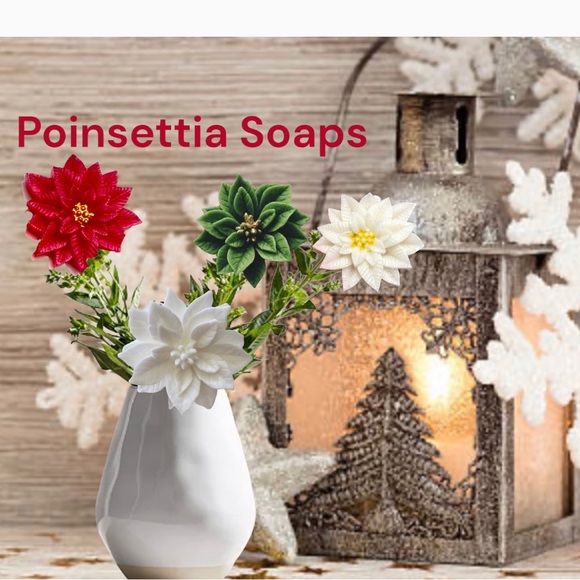 Set 6, Christmas Poinsettia Flower, Artisian Holiday, Baby Shower, Bathroom - Picture 5 of 13